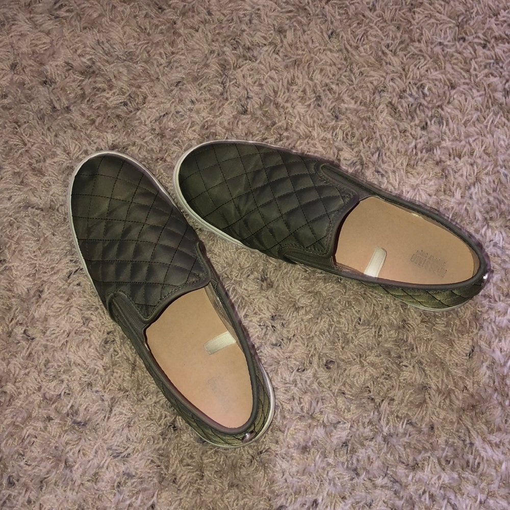Army green slip ons
